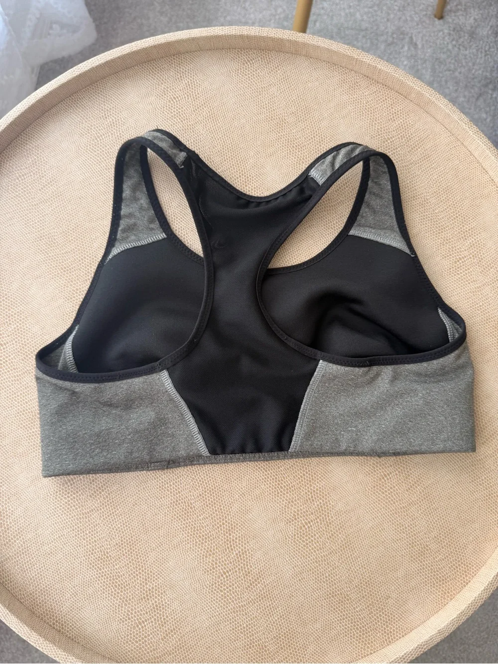 Nike Grey & Black Racerback Sports Bra with White Swoosh